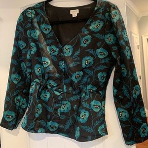 JCREW top floral print black and green- size 2